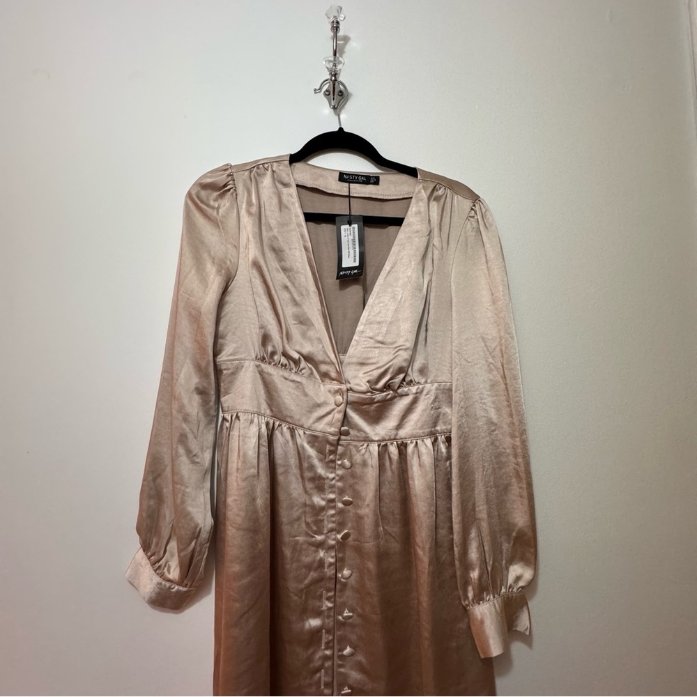 Pale Gold Satin Midi Dress
